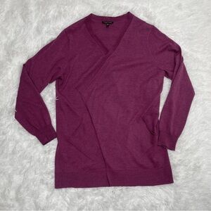 Eileen Fisher Women’s 100% Wool Open Cardigan Sweater Size L Large Purple Pocket